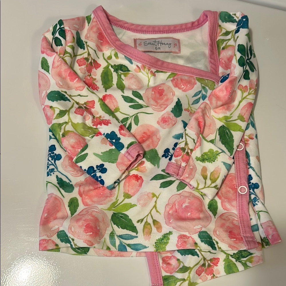 SweetHoney Pink and Green Floral Pajama Top and Bottom